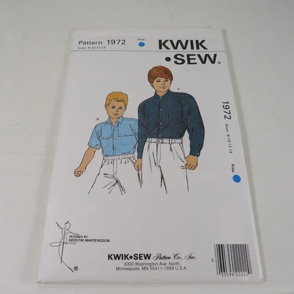 Kwik Sew 1972 clothing pattern Child's Shirt (short & long sleeve) UNCUT